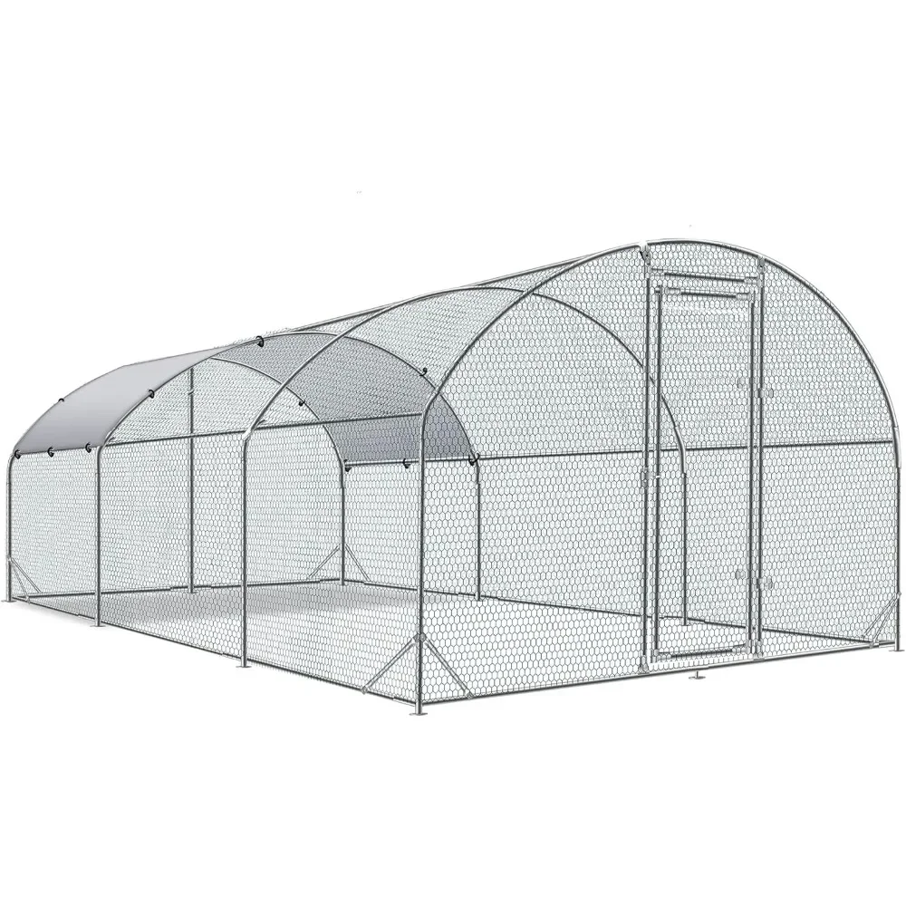 Large Metal Chicken Coop Upgrade Tri-Supporting Wire Mesh Chicken Run,Chicken Pen with Water-Resident and Anti-UV Cover