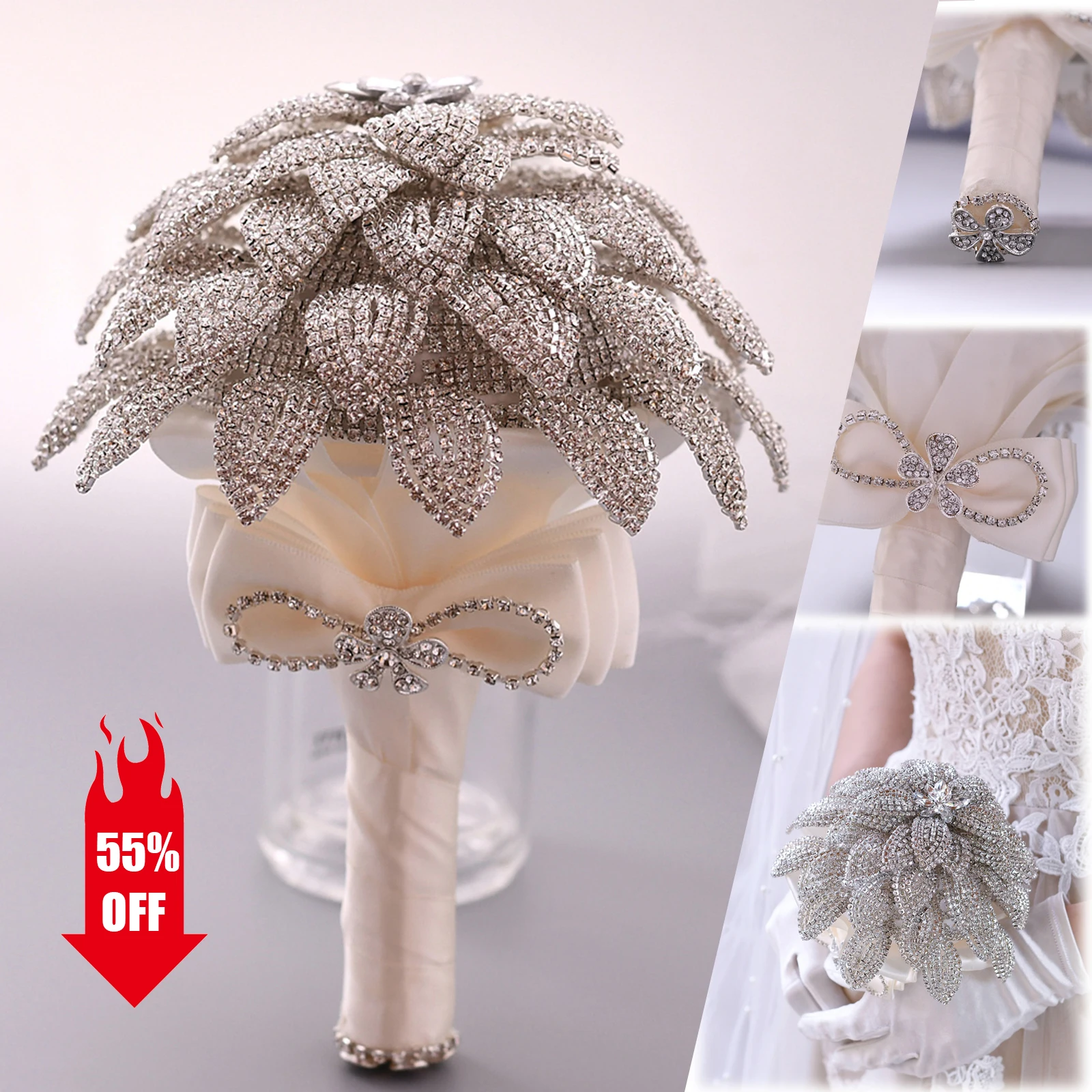 Sparkle Diamond Wedding Bouquet for Brides Flower Bouquet Silver Brooch Bouquet Marriage Accessories Bridal Bouquet Flower