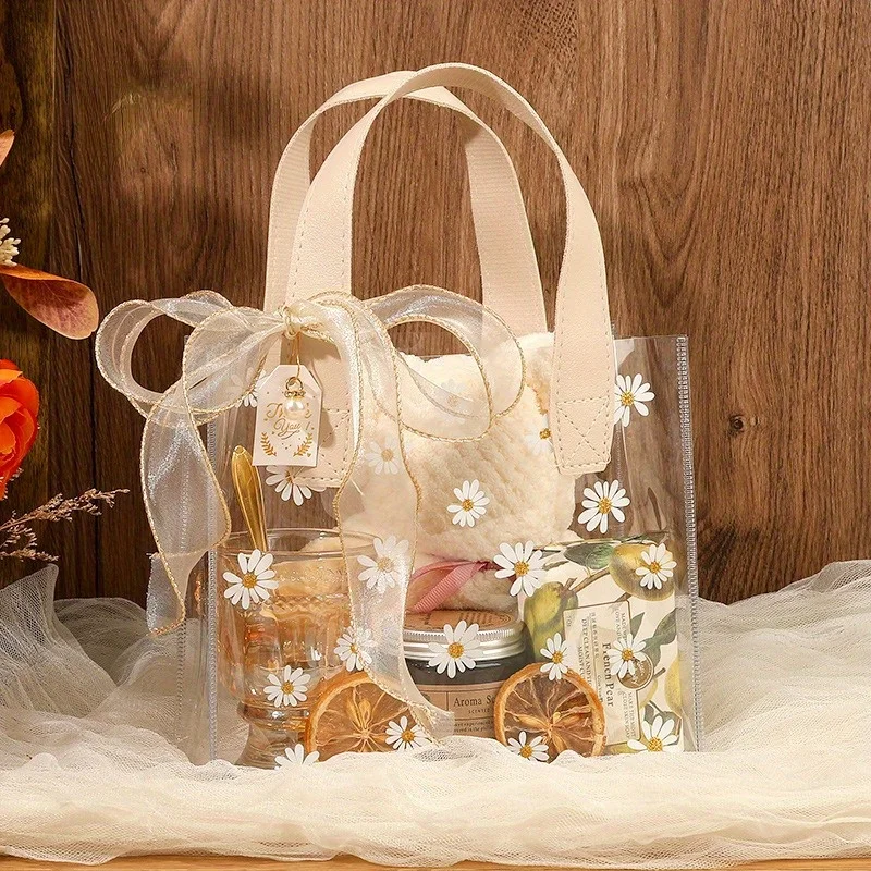 Portable Transparent Daisy Design Gift Bag - Perfect for Parties, Weddings, Special Occasions