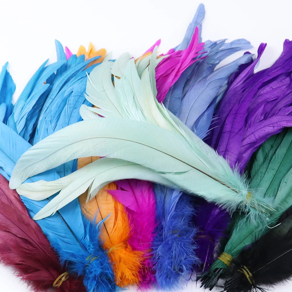 

100Pcs Colorful Rooster Feathers for Needlework 25-30cm Jewelry Making Plume Home Party Wedding Crafts Carnival Decoration