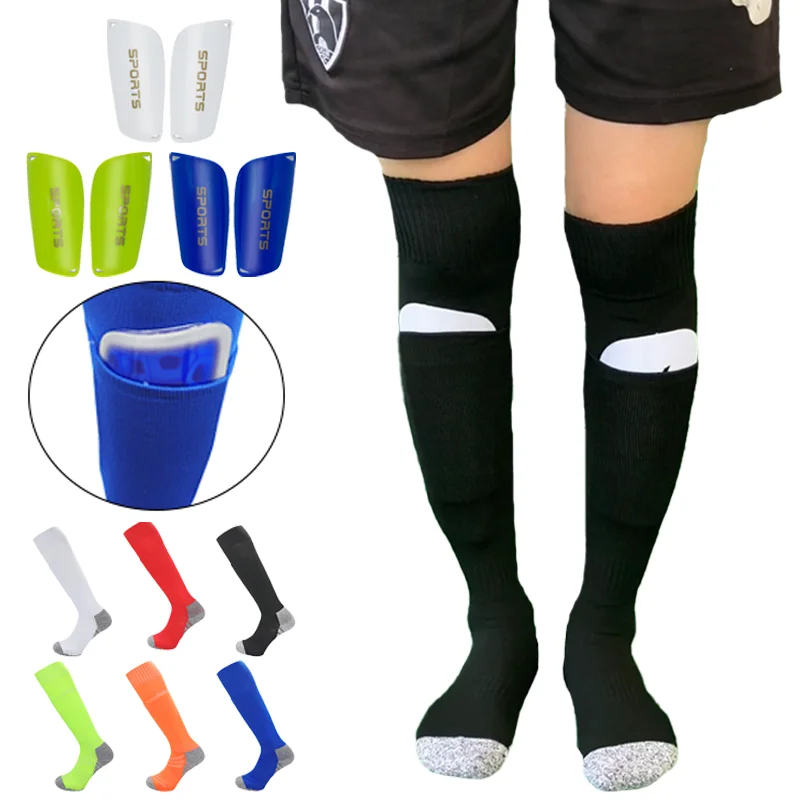 

Long-Tube Knee High Soccer Socks With Pockets Adults Youths Kids Size Integrated Sports Socks Can Insert Football Leg Guards