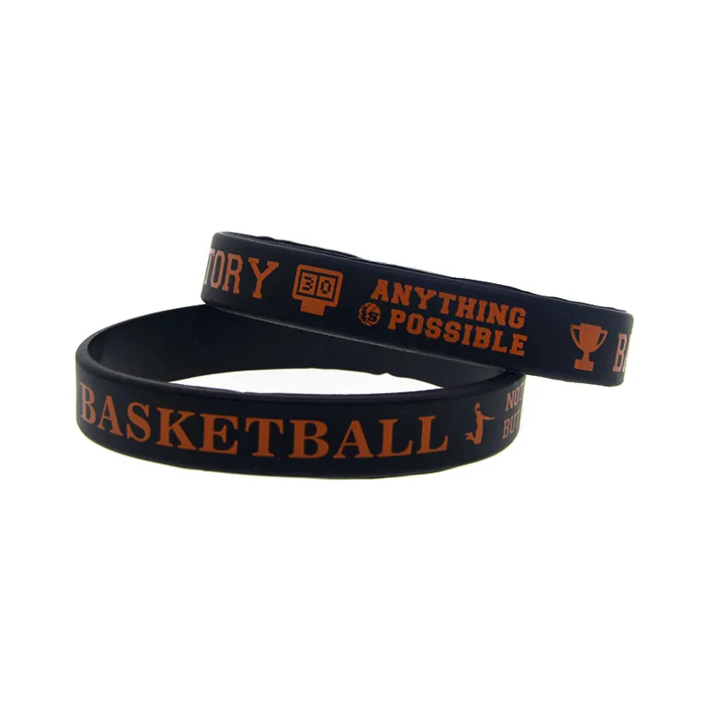 50 Pcs Basketball Silicone Bracelet Sports Theme Wristband Printed Logo Adult Size