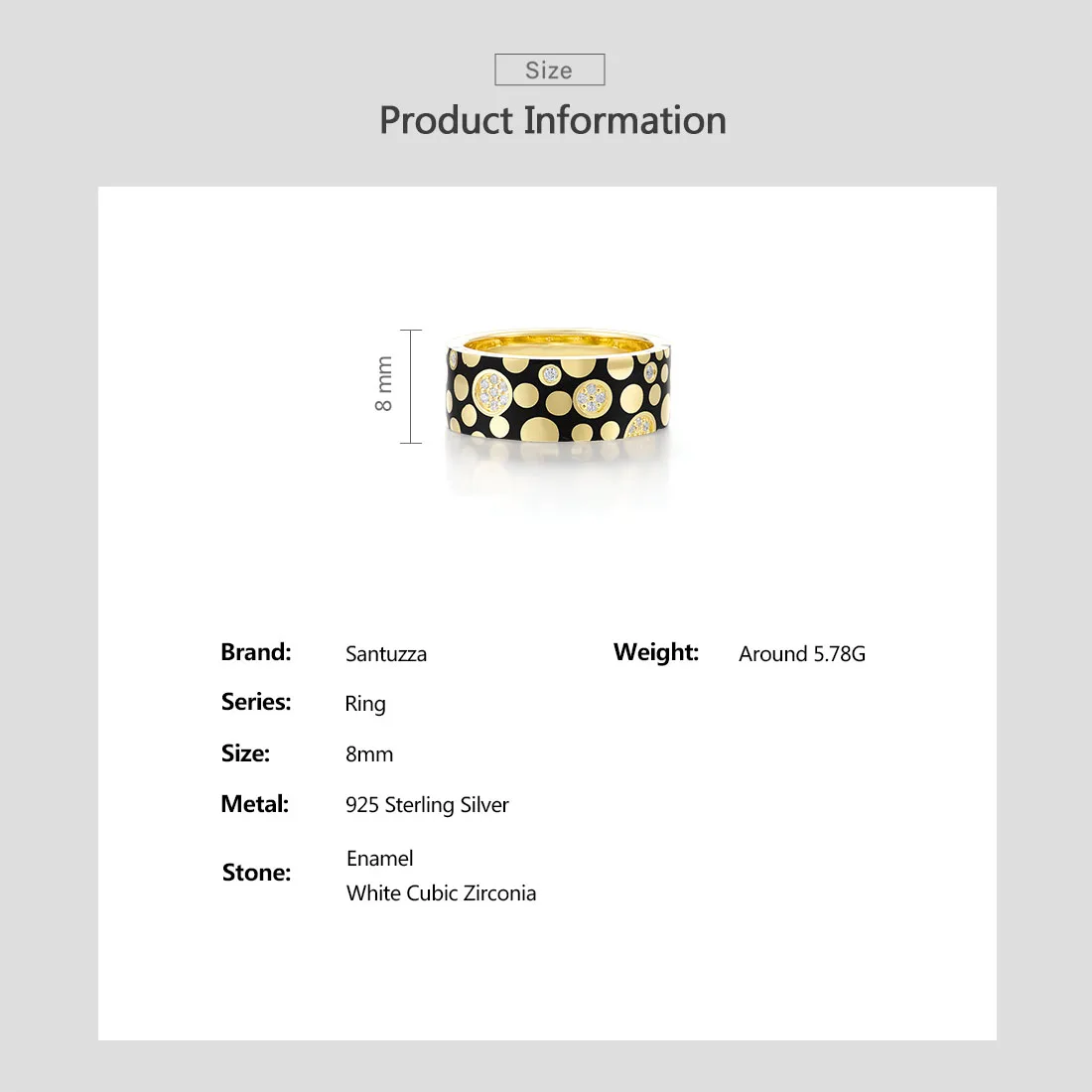 SANTUZZA Authentic 925 Sterling Silver Ring For Women Enamel Bohemian Style Fashion Party Neutral Wedding Enamel Fine Jewelry