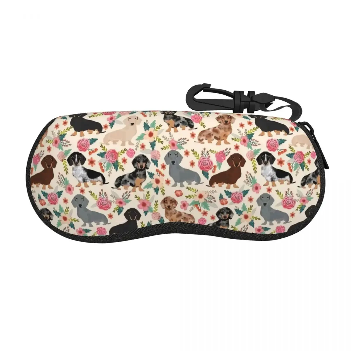 Custom Doxie Florals Dachshund Shell Eyeglasses Case Women Men Cool Sausage Dog Lovers Glasses  Sunglasses Box Pouch