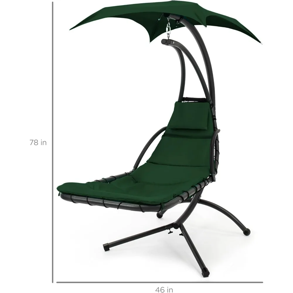 كرسي استرخاء من الفولاذ المنحني للاستخدام الخارجي مع وسادة ومظلة قابلة للإزالة، أخضر - مثالي للاسترخاء في حديقتك #2