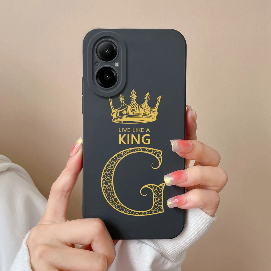 For Oppo Realme C67 Case Crown A-Z Letter Upgrade Camera Protection Soft Liquid Silicone Cover For Realme C 67 Funda Couple Gift