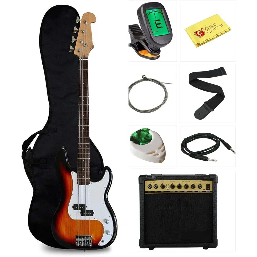 

Beginner Series Bass Guitar Bundle with 15-Watt Amp, Gig Bag, Instrument Cable, Strap, Picks, and Polishing Cloth