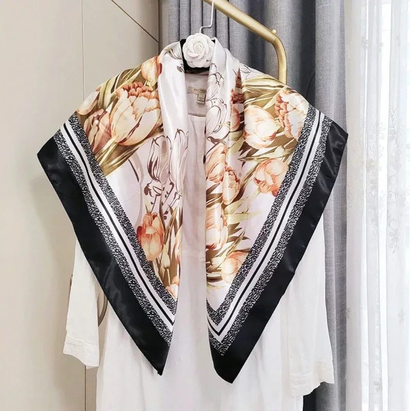

Large Kerchief Scarf Women's Spring and Autumn Best-Selling Plant Flower Versatile Shirt 90x90 Popular Printed Shawl