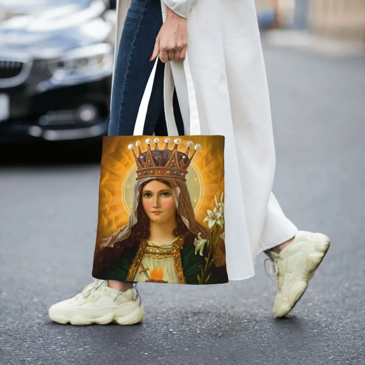 Women Men Catholic Immaculate Heart Of Mary Tote Bags Large Capacity Virgin Mary Blessed Religious Shopping Bag Handbags