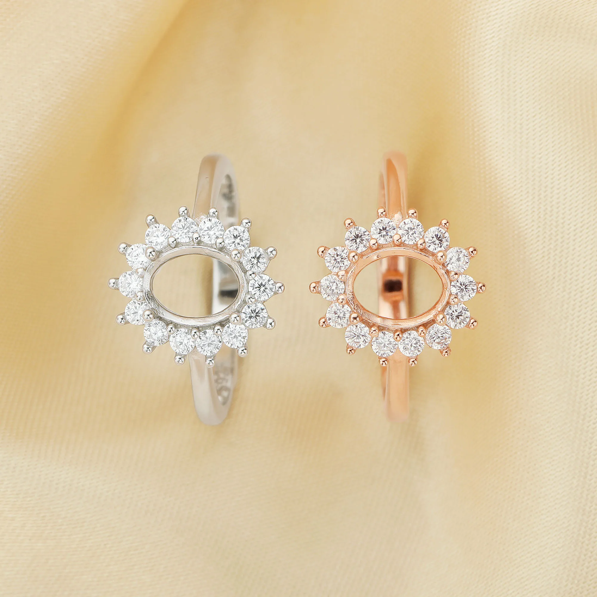 6x8MM Oval Prong Ring Settings,Luxury Solid 925 Sterling Silver Rose Gold Plated Ring Bezel,Art Deco Memory Jewelry 1224158