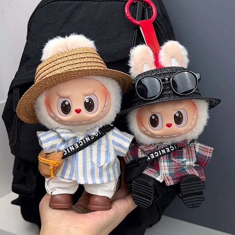 

Rural Holiday Style Labubu Clothes Set Shirt Straw Hat Crossbody Bag Boots Sunglasses for 1st 2nd 3rd Gen Sitting Doll Outfit