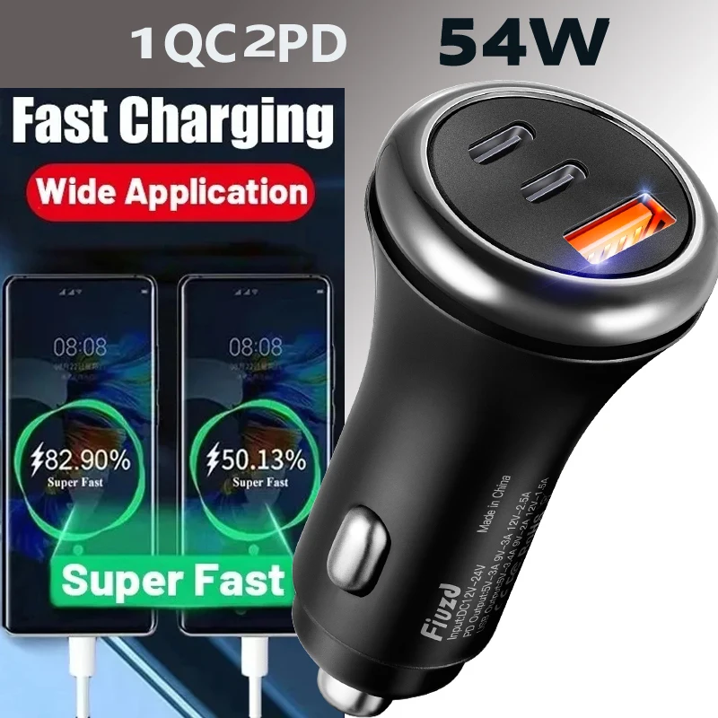 Car Charger Type C Fast Charging Auto Mobile Phone Adapter For iPhone Samsung Huawei Xiaomi QC 3.0