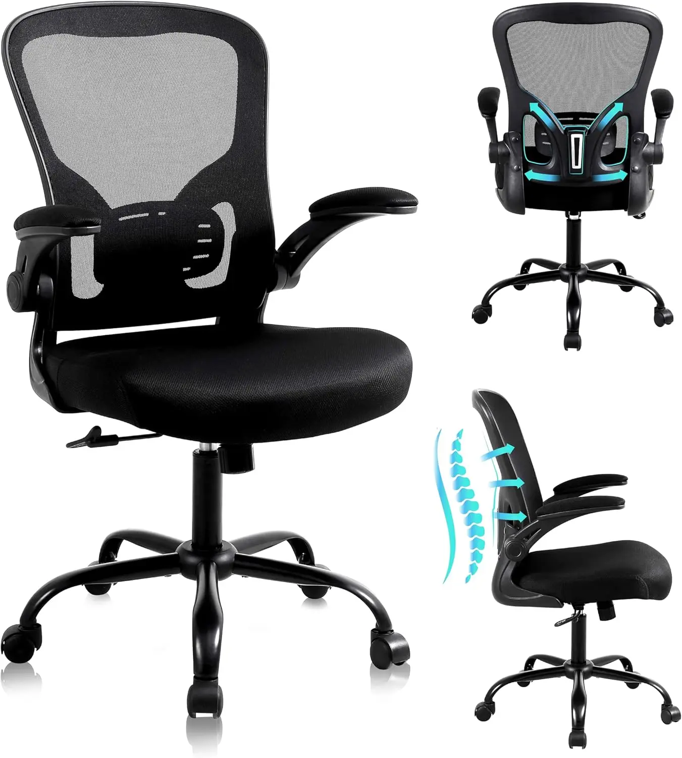 

Office Chair, Ergonomic Computer Desk Chairs for Home Office - with Comfy/Comfortable Flip-up Arm Rests, Lumbar Support