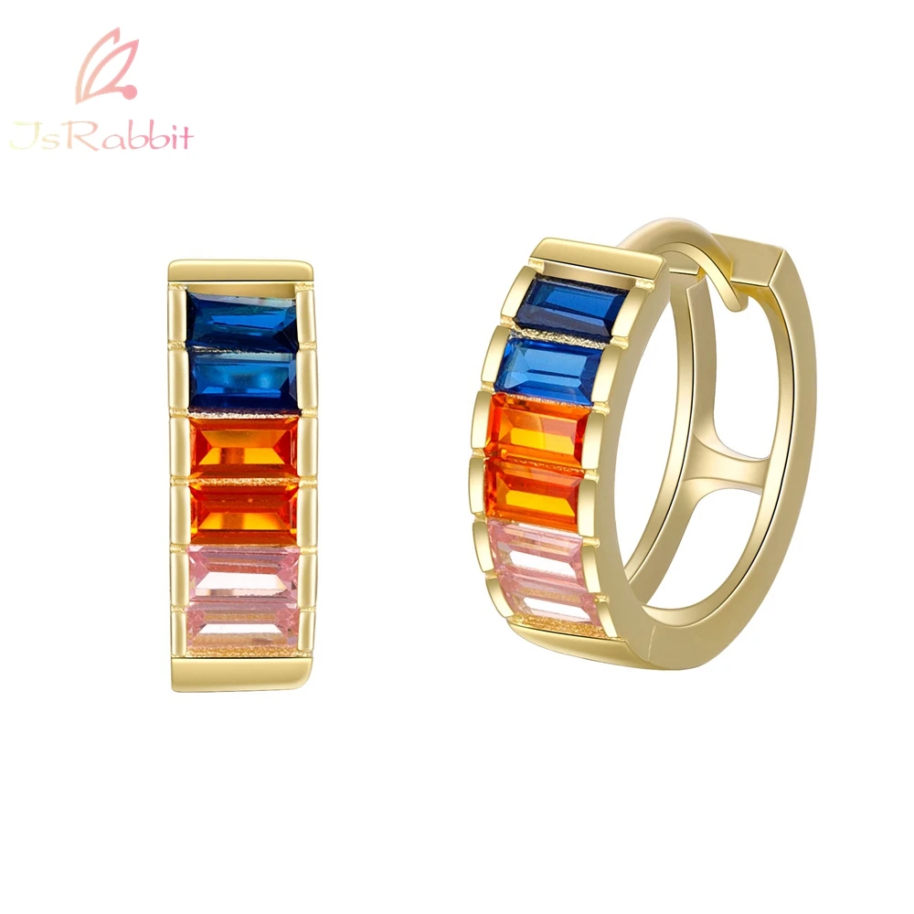 

IsRabbit 18K Gold Plated Lab Fancy Vivid Rainbow Sapphire Wedding Hoop Earrings 925 Sterling Silver Luxury Jewelry Drop Shipping