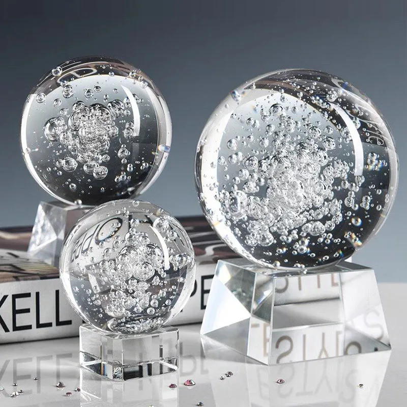 30/40/50mm Clear Glass Crystal Ball K9 Deck Figurines Home Decor Solid Ice Crack Fountain Balls Photography Accessories