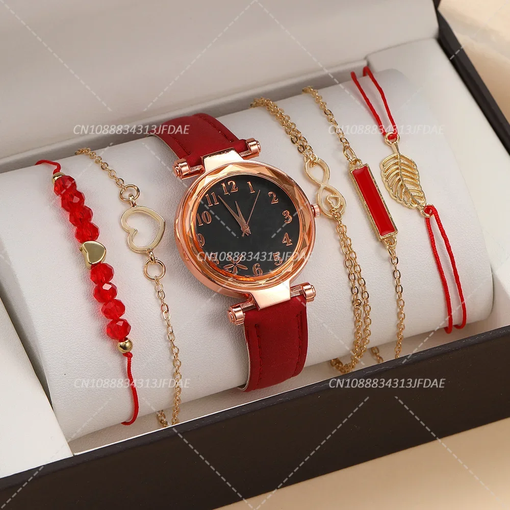 แฟชั่น Heart Dial นาฬิกาผู้หญิง Casual หนัง Band Analog ควอตซ์นาฬิกา Leaf สร้อยข้อมือชุด (ไม่มีกล่อง) relogio Feminino