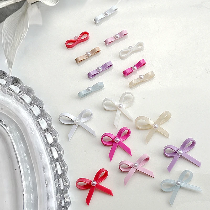 10PCS 3D Resin Elegant Nail Art Bow Charms Pearl Accessories For Manicure Decor Bowknot Nails Decoration Supplies Materials