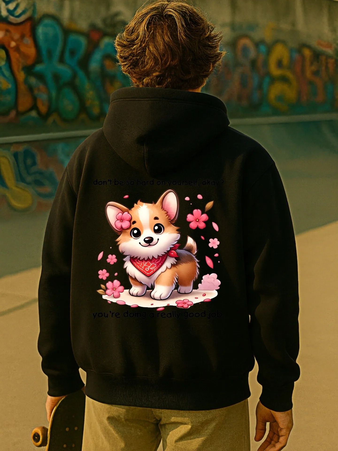 هوديي جرافيك للرجال، طباعة كرتونية، نمط كاجوال، مبطن بالصوف، للشباب، للارتداء اليومي #2