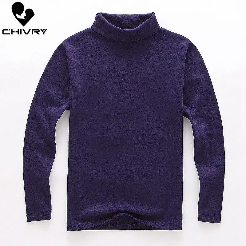 New 2024 Autumn Winter Boys Girls Kids Fashion Solid T Shirt Tops Children O-neck Long Sleeve Warm Casual T-shirts