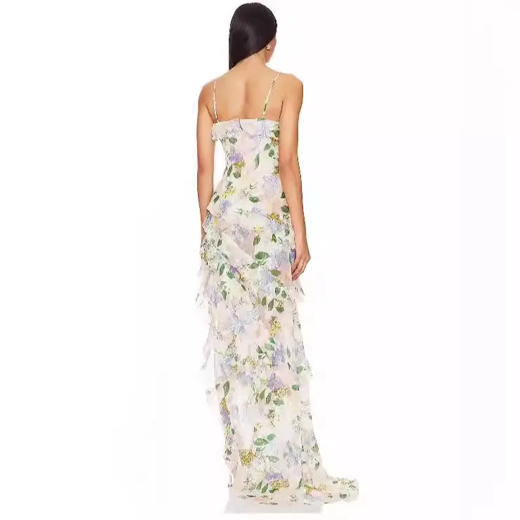 2025 nuevo vestido de noche de hombro descubierto a la moda para mujer de primavera y verano con vestido largo de seda etéreo