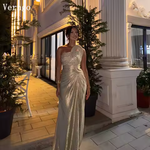 Verngo shiny Satin Evening Dress One Shoulder Pleat Formal Occasion Dresses Women Elegant Prom Party Gown Customized