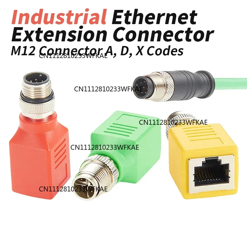 Rotatable M12 to RJ45 Connector Ethernet Extension Adapter 8Pin X-type 4Pin D-code 8Pin A-type Male Head to RJ45 Network Plug