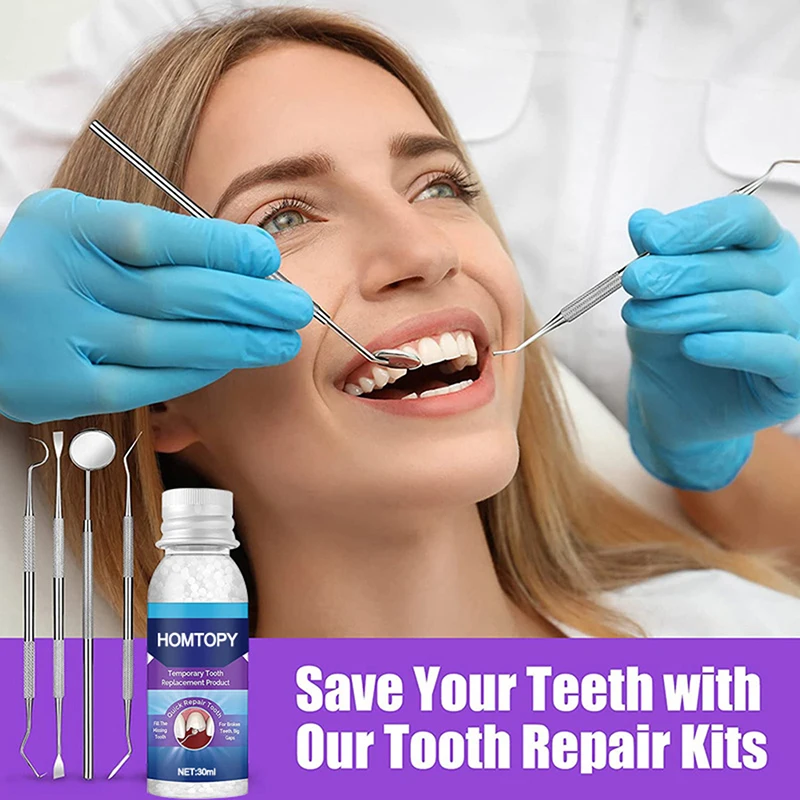 Kit de réparation temporaire des dents, fausses dents moulables pour les dents cassées manquantes, prothèse dentaire à colle solide avec sonde de