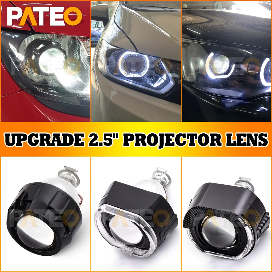 2.5 Inch Bi-xenon Projector Lens Black Angel Eyes Turn Signal LED Headlight H1 H4 H7 Car Retrofit Upgrate Lights Accessories