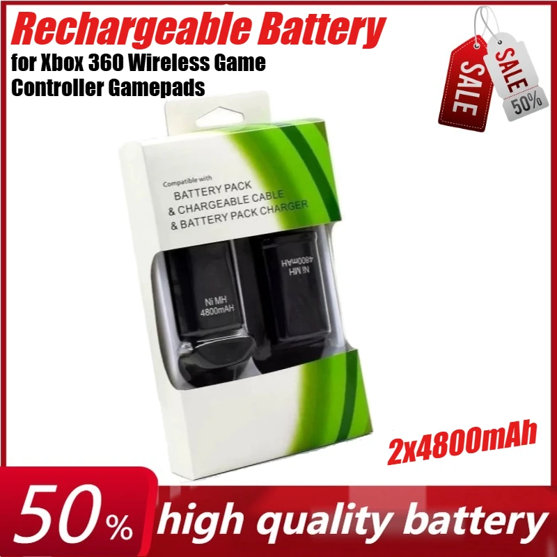 

2x4800mAh Rechargeable Battery for Xbox 360 Wireless Game Controller Gamepads+Charging Cable