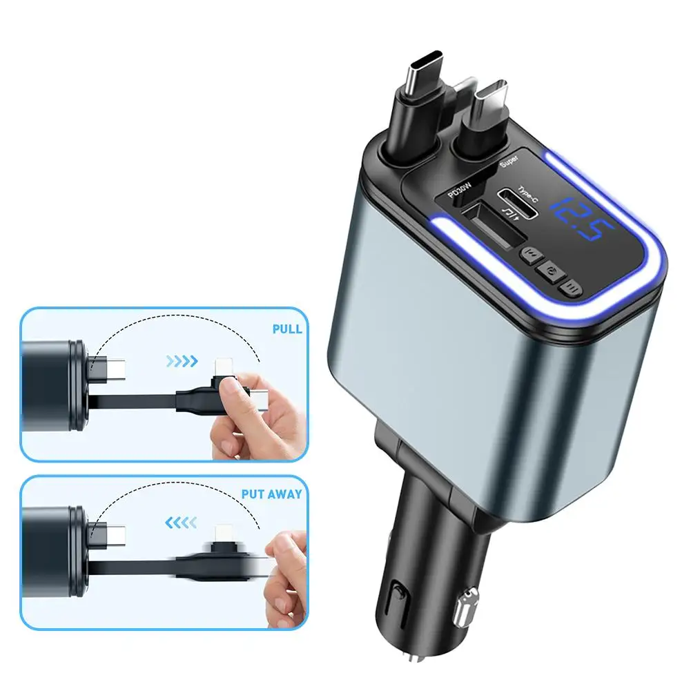 

5 в 1 двойной эластичный сверхбыстрый зарядный кабель для автомобиля с мощностью 180 Вт, атмосферный светильник, автомобильный аксессуар, адаптер для быстрого зарядного устройства Char S8U1