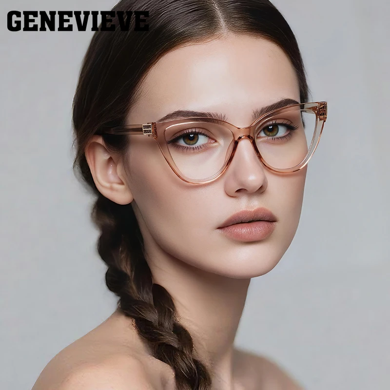 GENEVIEVE Fashion Cat's Eye Personalized Fashion Ladies Photochromic Anti-Blue Light Reading Glasses Customizable Prescription