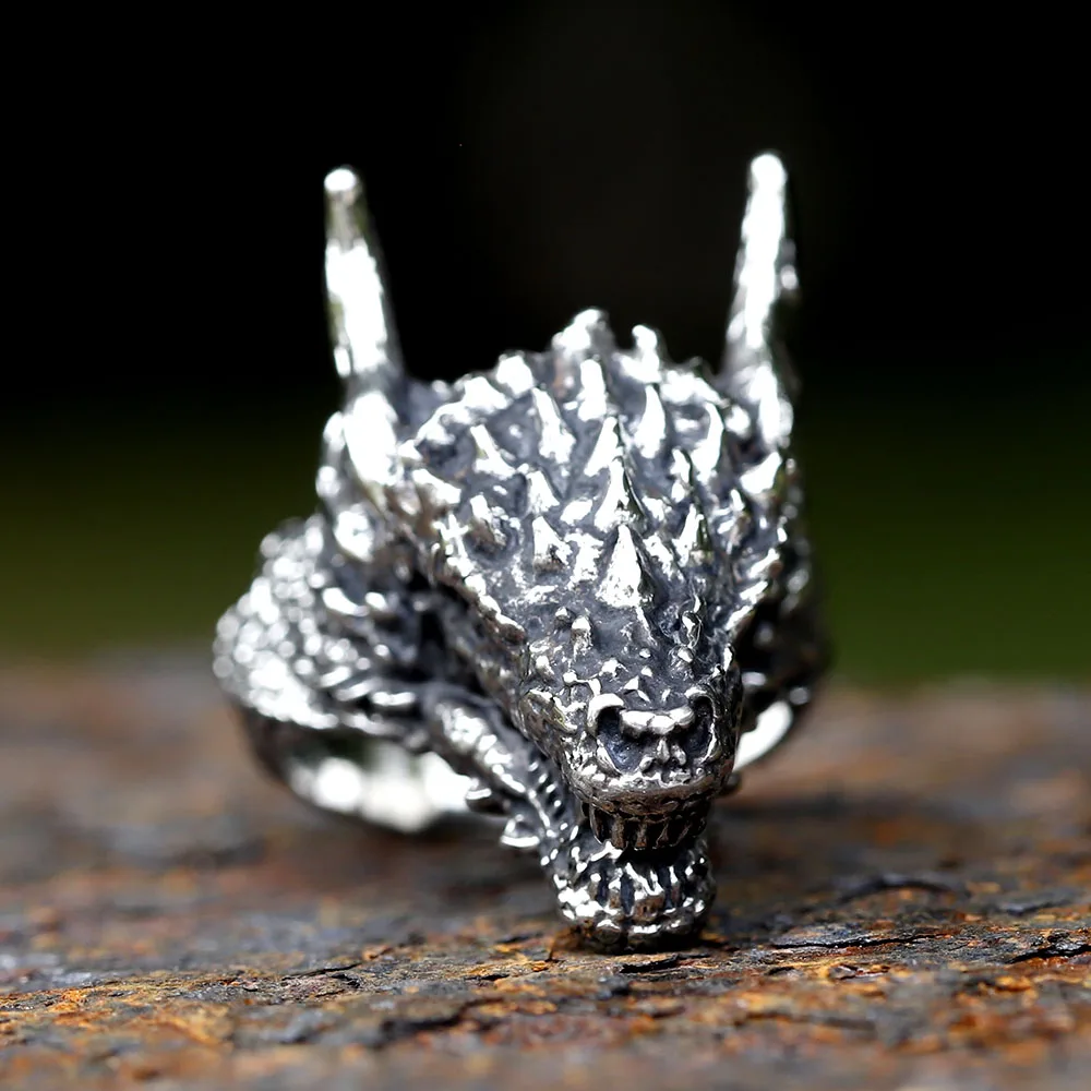 2023 New fashion Stainless Steel VIKING dragon head Ring For Men Special Design animal punk Jewelry free shipping