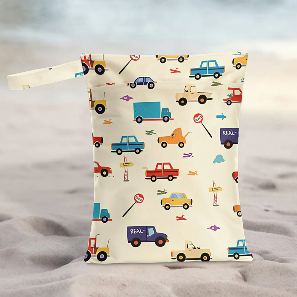 Bolsa de Almacenamiento Portátil con Cremallera y Estampado de Coche de Dibujos Animados, Organizador Portátil para Viajes, Gimnasio, Pañales de Bebé