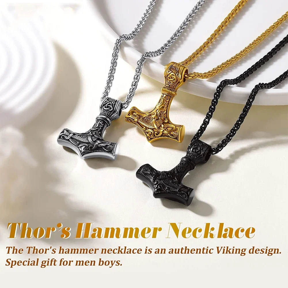 

Norse Viking Thor's Hammer Pendant Necklace for Men Vintage 316L Stainless Steel Viking Necklace Chain Biker Jewelry Wholesale