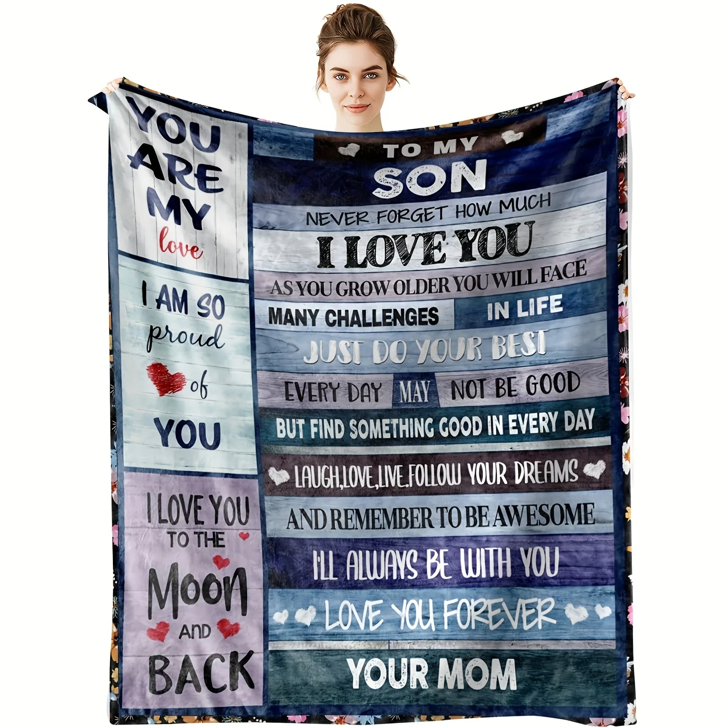 1pc Letter Flannel Blanket, To My Son From Mom Throw Blanket, Warm Cozy Soft Blanket For Couch Bed Sofa Office Camping