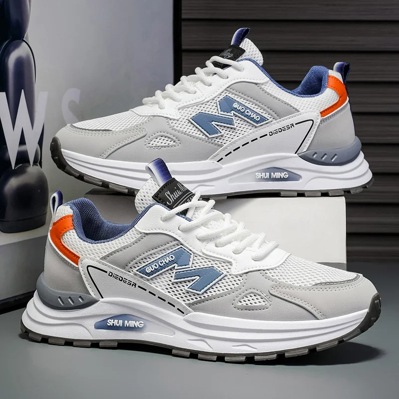 

Мужская летняя повседневная спортивная обувь, новые дышащие кроссовки с сеткой, модная уличная одежда на толстой подошве и шнуровке