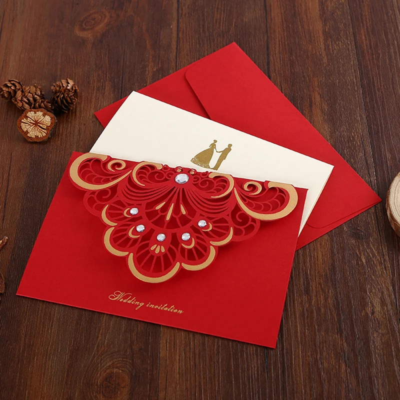 Korean Style Concise Love Promise Three-dimensional Diamond Invitation, New Creative Hot Stamping Wedding Invitation Red Envelop