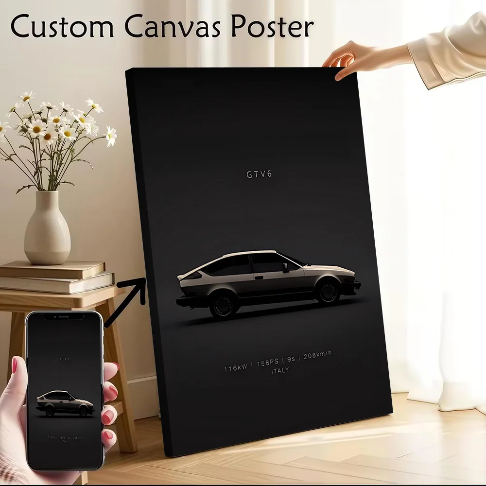 Romeo Car GTV6 Champagne Canvas Poster Customizable Printed Canvas Painting Wall Art for Fans Room Decorating Interior Wand Deko