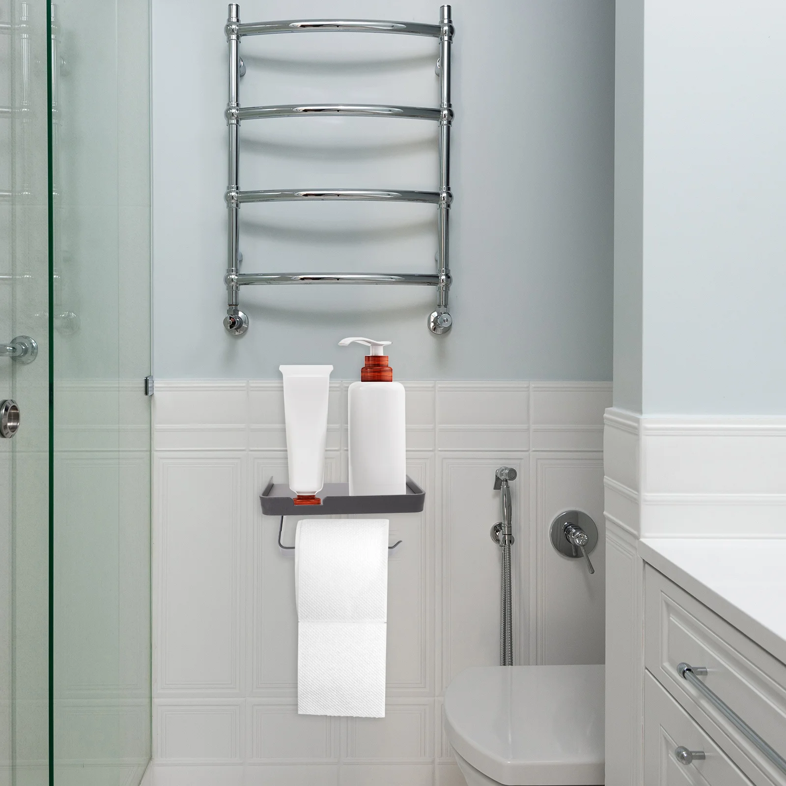 

Toilet Paper Holder Stainless Steel Wall Mount Bathroom Storage Shelf Strong Load Bearing Rust Proof For Home Hotel Decor