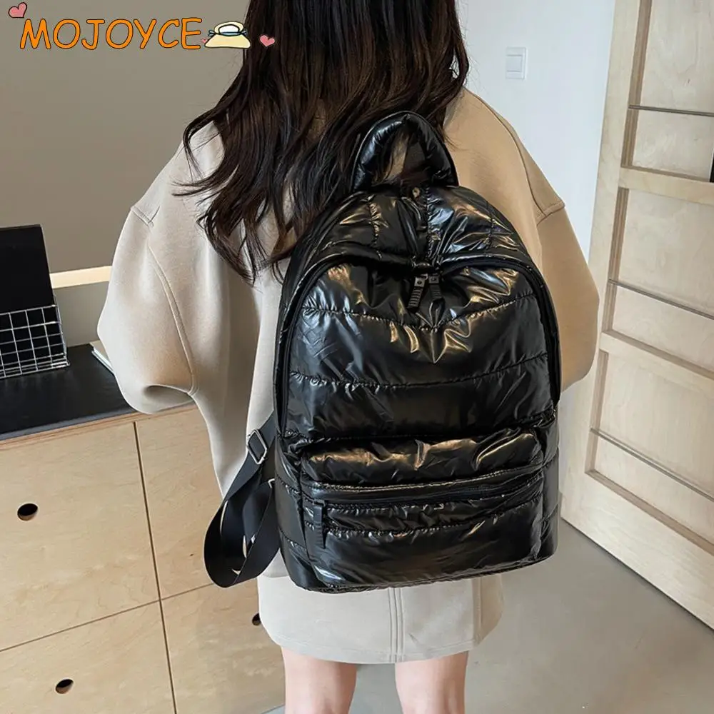 

Winter Puffer Students School Bags Large Capacity Down Padded Backpack Solid Color Casual Bookbag Adjustable Strap Teen Rucksack