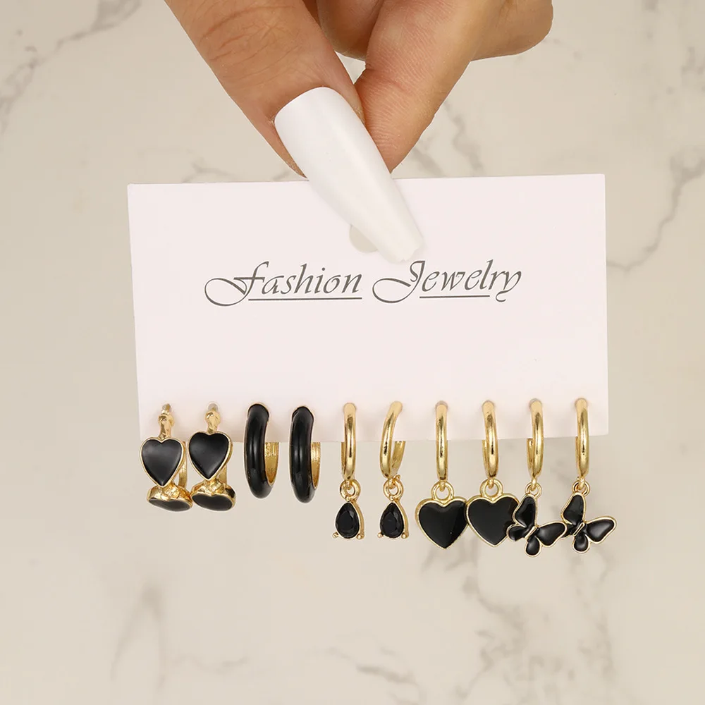 11 Pairs Of Ladies\' Earrings, Simple Temperament Ladies\' Holiday Wedding Wear Black Leaf Earrings