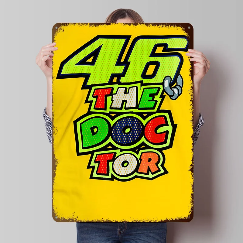 Póster de Rossi VR46 The Doctor, arte de pared, carteles de hojalata de Metal Retro Vintage para hombre, cueva, accesorios de Bar, decoraciones para el salón y el dormitorio