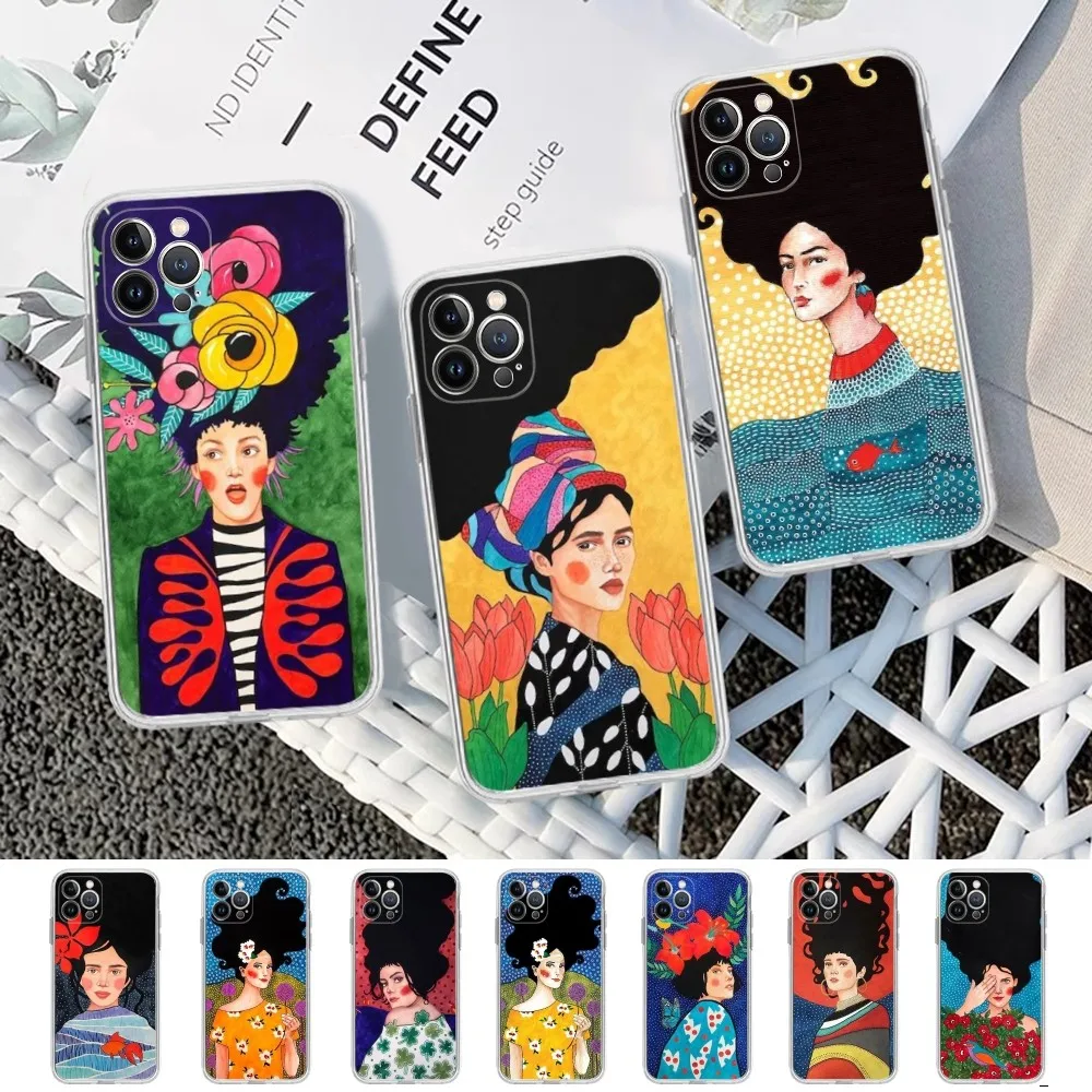 Abstract Flowers Girl Hair Phone Case For iPhone 15 14 11 12 13 Mini Pro XS Max Cover 6 7 8 Plus X XR SE 2020 Funda Shell