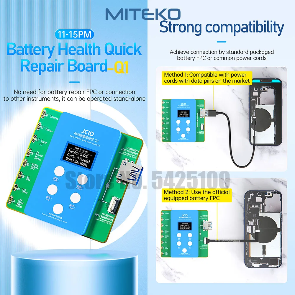 Battery Health Repair Board JCID JCQ1 2026 for iPhone 11 to 15 Pro, Solve Window, Pop-up Modify Battery Cycle, No Need FPC