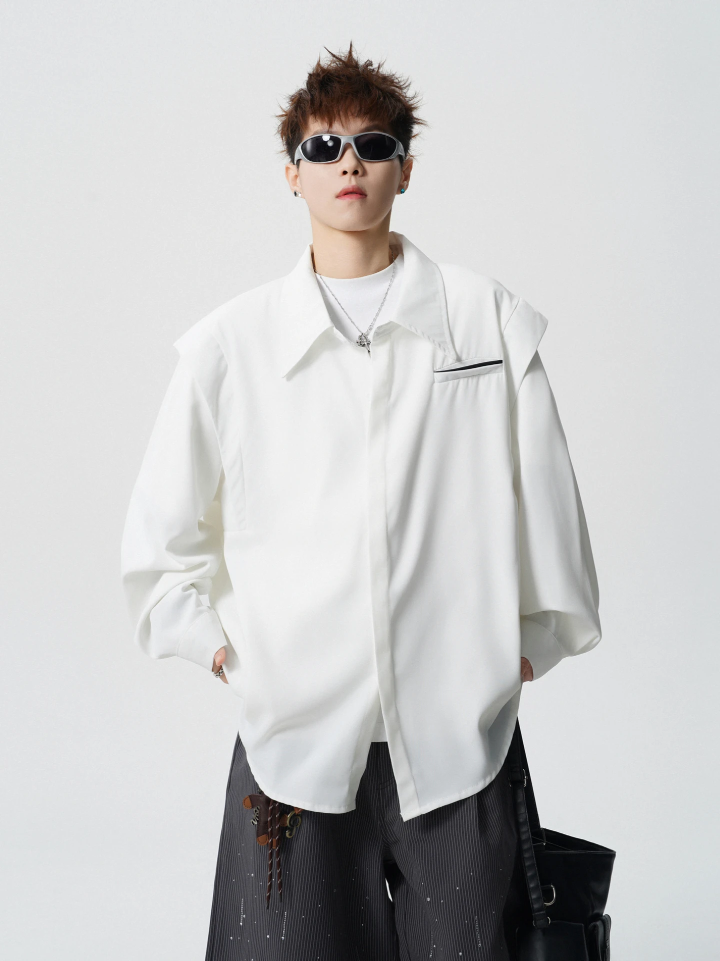 

Loose Fit Long Sve Men's irt Vintage American Sle Button down ket Detail Casual irt Polyester Fiber Spring Wear