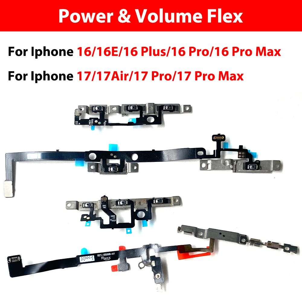 10Pcs, NEW For iPhone 16 Plus 16 Pro Max 16 Power On Off Volume Side Button Key Flex Cable Replacement Parts
