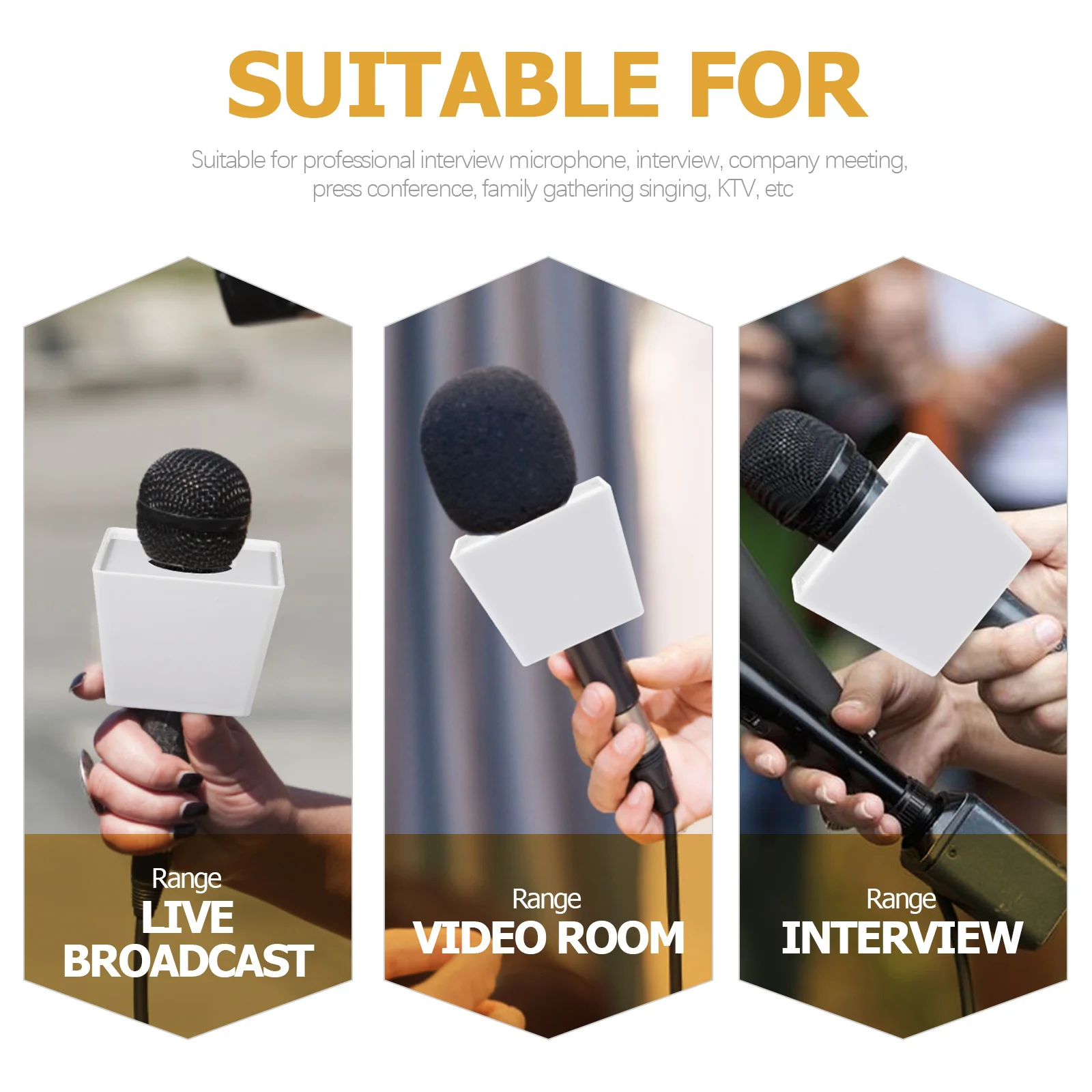 

Microphone Trapezoid Interview Logo Flag Station Plastic Mic Holder For Broadcasting Video Studio Use Microphone Parts