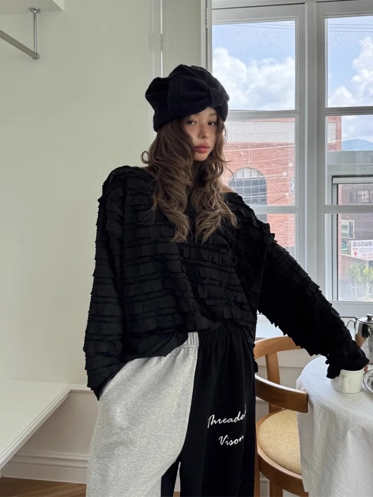 Csa Hoada de Manga Larga Estilo Vintage para Mujer, con Hombros Descubiertos, Cuello Lateral en Capas, Encaje, Estilo Co...