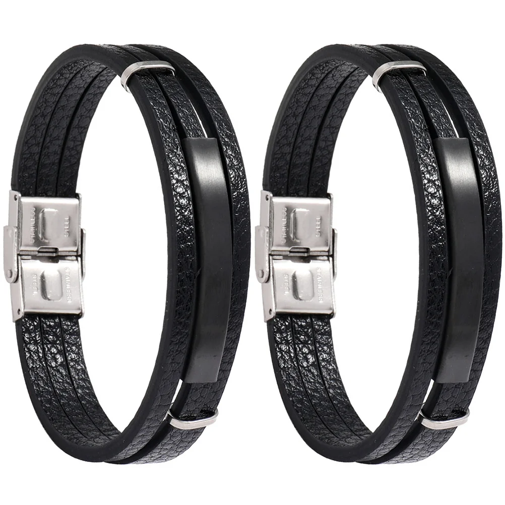

2 Pcs Bracelet Mens Punk Bracelet Men Punk Accessories Durable Skin Friendly Metal Wristb For Parties Hair
