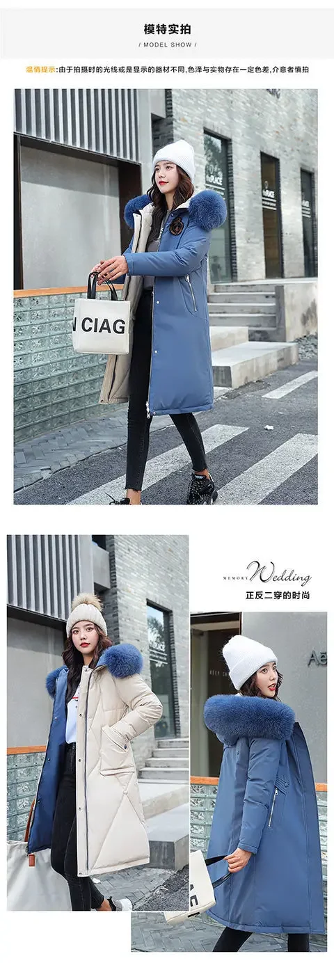 Double Sided Wearing Parker 2026 Winter New Women's Down Cotton Jacket Big Fur Collar Hooded Coat Female Thicken Parka Overcoat